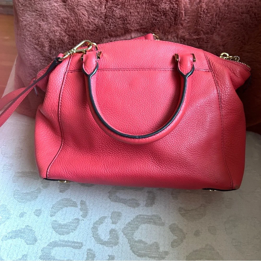 Michael Kors Pebbled Leather Coral Riley Satchel/Crossbody with Gold Hardware